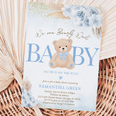 Invitation Fête de bébé bohème Ourson Bleu Garçon