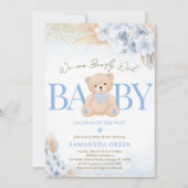 Invitation Fête de bébé bohème Ourson Bleu Garçon (Devant)