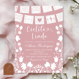 Invitation Fête de bébé Bohème Talavera Mexicaine Rose