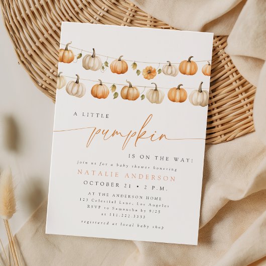 Invitation Fête de bébé Boho Little Pumpkin Clothesline Autom