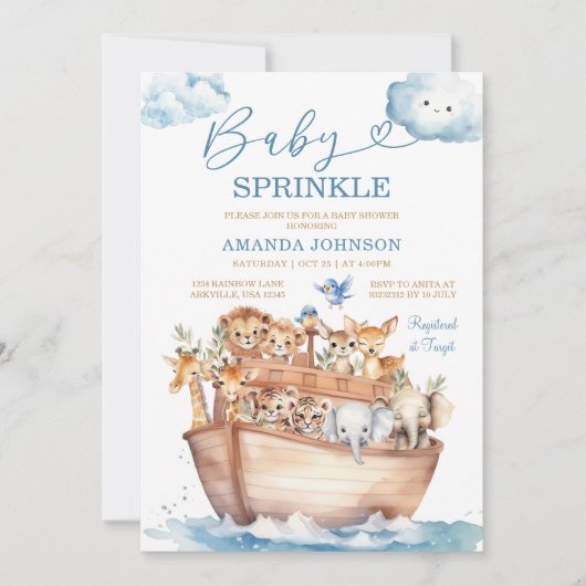 Invitation Fête de bébé Boho Mignon Arche de Noé Mixte (Devant)