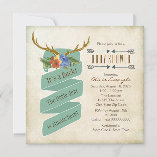 Invitation Fête de bébé bois de cerf vintage (Devant)