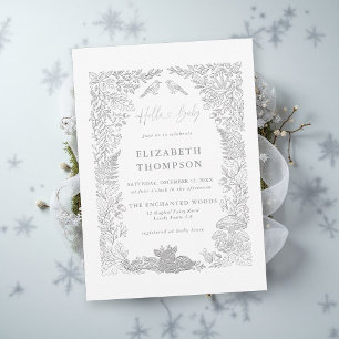 Invitation Fête de Bébé Bonjour Forêt Hivernale de Contes de 