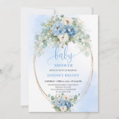 Invitation Fête de bébé Botanique Boho Fleurs Bleues Eucalypt (Devant)
