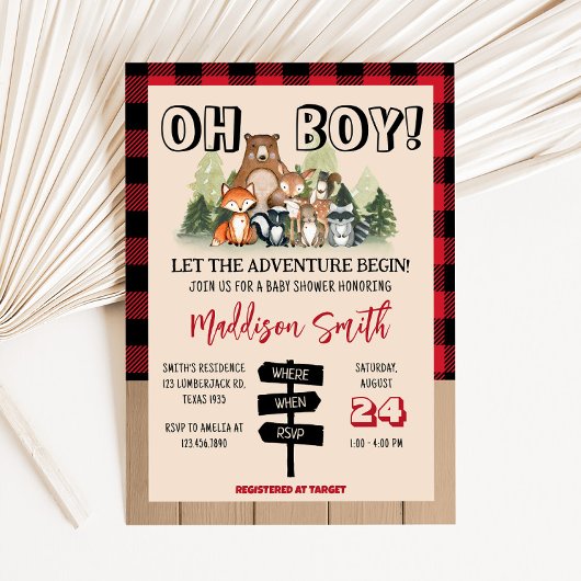 Invitation Fête de bébé bûcheron de la forêt