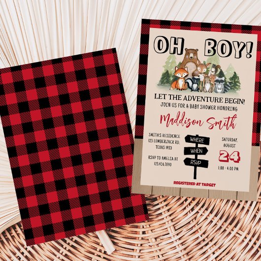 Invitation Fête de bébé bûcheron en forêt