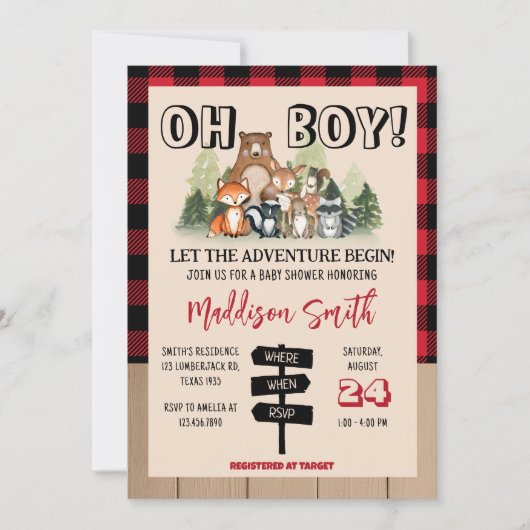 Invitation Fête de bébé bûcheron en forêt (Devant)