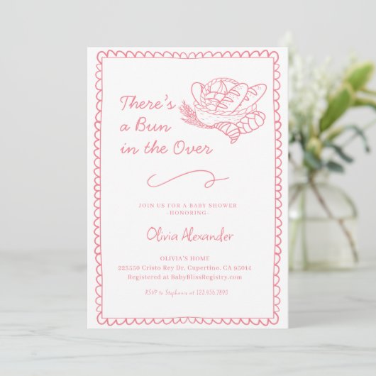 Invitation Fête de bébé Bun rose au four (Debout devant)
