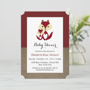 Invitation Fête de Bébé Burlap Renard Rouge