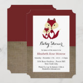 Invitation Fête de Bébé Burlap Renard Rouge (Devant / Derrière)