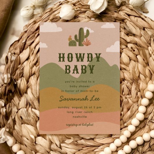 Invitation Fête de bébé Cactus du désert occidental Howdy