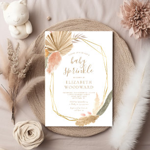Invitation Fête de bébé cadre doré herbe de Pampas Bohème Chi