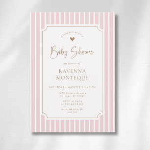 Invitation Fête de bébé cadre oré whimsique rayure rose
