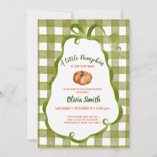 Invitation Fête de Bébé Cadre Ruban Petite Citrouille Verte d