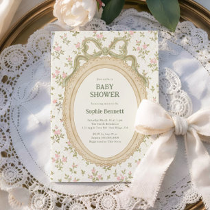 Invitation Fête de Bébé Cadre Vert Cottage Cosy