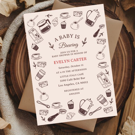 Invitation Fête de Bébé Café Dessinée à la Main et Dispersée