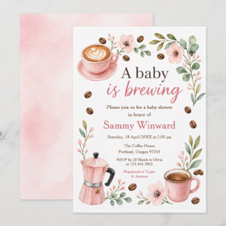 Invitation Fête de Bébé Café Rose Bébé en Route