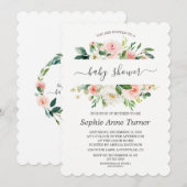 Invitation Fête de bébé calligraphie florale crème rose moder (Devant / Derrière)