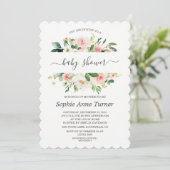 Invitation Fête de bébé calligraphie florale crème rose moder (Debout devant)