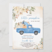 Invitation Fête de Bébé Camion de Citrouille Bleue (Devant)