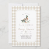 Invitation Fête de bébé canard Gingham Neutre (Devant)
