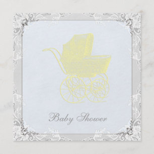 Invitation Fête de bébé carriole vintage genre neutre