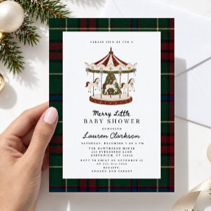 Invitation Fête de Bébé Carrousel Tartan Joyeux