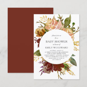 Invitation Fête de Bébé Cercle Floral Rustique Jardin d'Autom