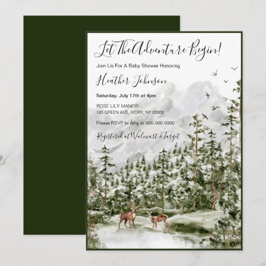 Invitation Fête de Bébé Cerf de la Forêt à l'Aquarelle (Devant / Derrière)