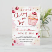 Invitation Fête de Bébé Cerise sur le Gâteau (Debout devant)