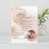 Invitation Fête de bébé champêtre avec champignons de la forê (Debout devant)