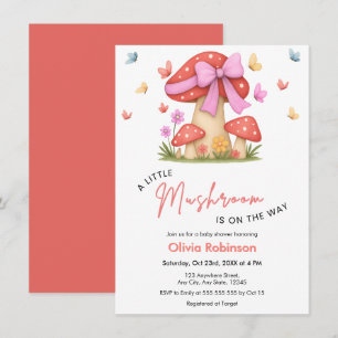 Invitation Fête de Bébé Champignon Rose Floral Un Petit Champ
