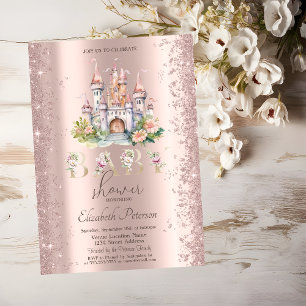 Invitation Fête de Bébé Château Floral Confettis Pailletés