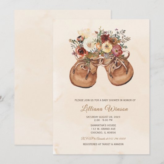 Invitation Fête de bébé chaussures personnalisables éditable (Devant / Derrière)