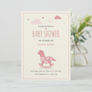 Invitation Fête de bébé Cheval à Bascule Minimaliste Bébé Fil