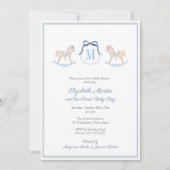 Invitation Fête de Bébé Cheval à Bascule Monogramme Pour Garç (Devant)