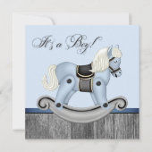 Invitation Fête de bébé Cheval à bascule Noir et Bleu (Devant)