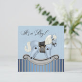 Invitation Fête de bébé Cheval à bascule Noir et Bleu (Debout devant)