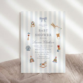 Invitation Fête de bébé Cheval à bascule rayé bleu Prépa