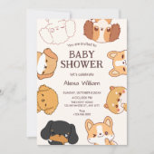 Invitation Fête de bébé chiens chiots mignons (Devant)