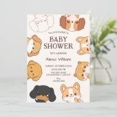 Invitation Fête de bébé chiens chiots mignons (Debout devant)