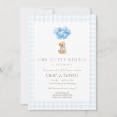 Invitation Fête de Bébé Chiot Goldendoodle Bleu (Devant)