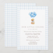 Invitation Fête de Bébé Chiot Goldendoodle Bleu (Devant / Derrière)