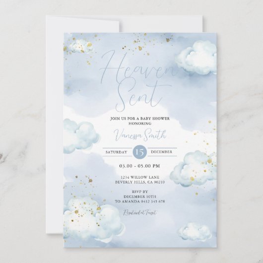Invitation Fête de Bébé Ciel Envoyé Paillettes (Devant)