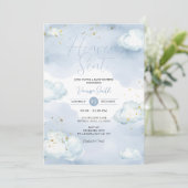 Invitation Fête de Bébé Ciel Envoyé Paillettes (Debout devant)