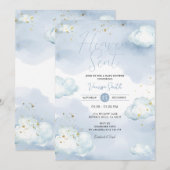 Invitation Fête de Bébé Ciel Envoyé Paillettes (Devant / Derrière)