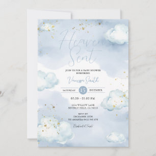 Invitation Fête de Bébé Ciel Envoyé Paillettes
