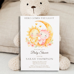 Invitation Fête de bébé ciel neutre Soleil et Lune