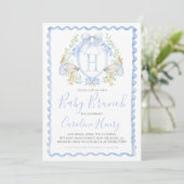 Invitation Fête de bébé cigogne garçon Préparatoire Gingham B (Debout devant)