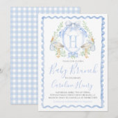Invitation Fête de bébé cigogne garçon Préparatoire Gingham B (Devant / Derrière)